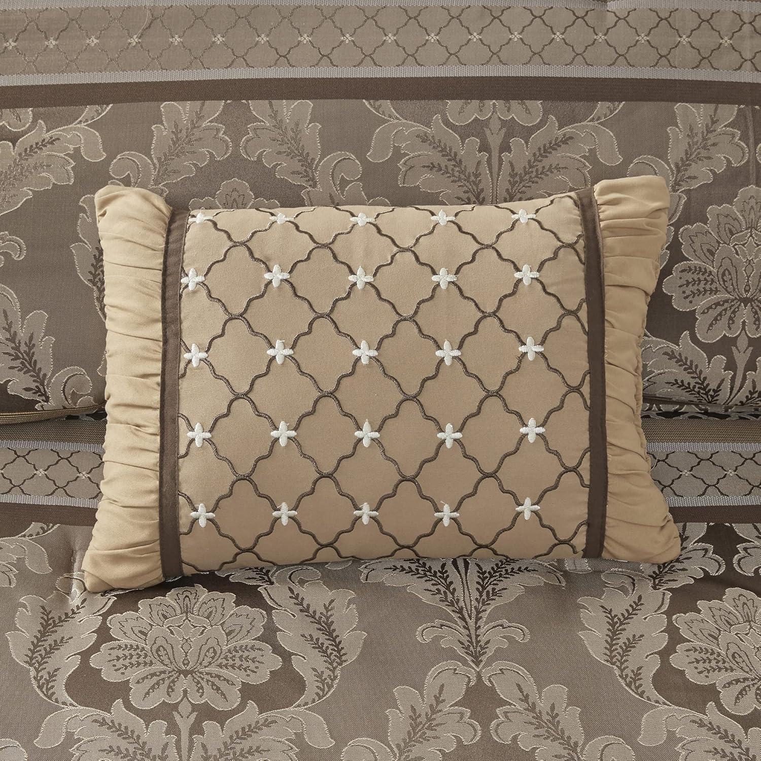 Luxe Jacquard with Damask Design Bed in a Bag Set - 7 Pcs. with Matching Shams, Bed Skirt